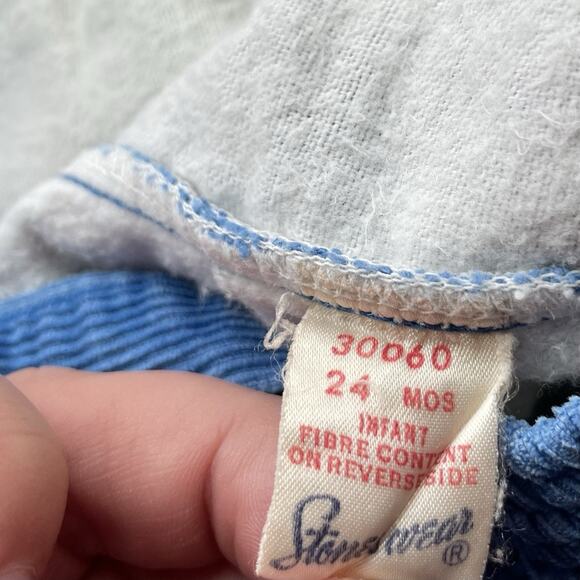 VTG Stones Wear Embroidered Corduroy Overalls Baby Toddler Size 24m Blue USA - Picture 7 of 9